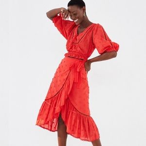FARM Rio Red Wrap Skirt Size Large